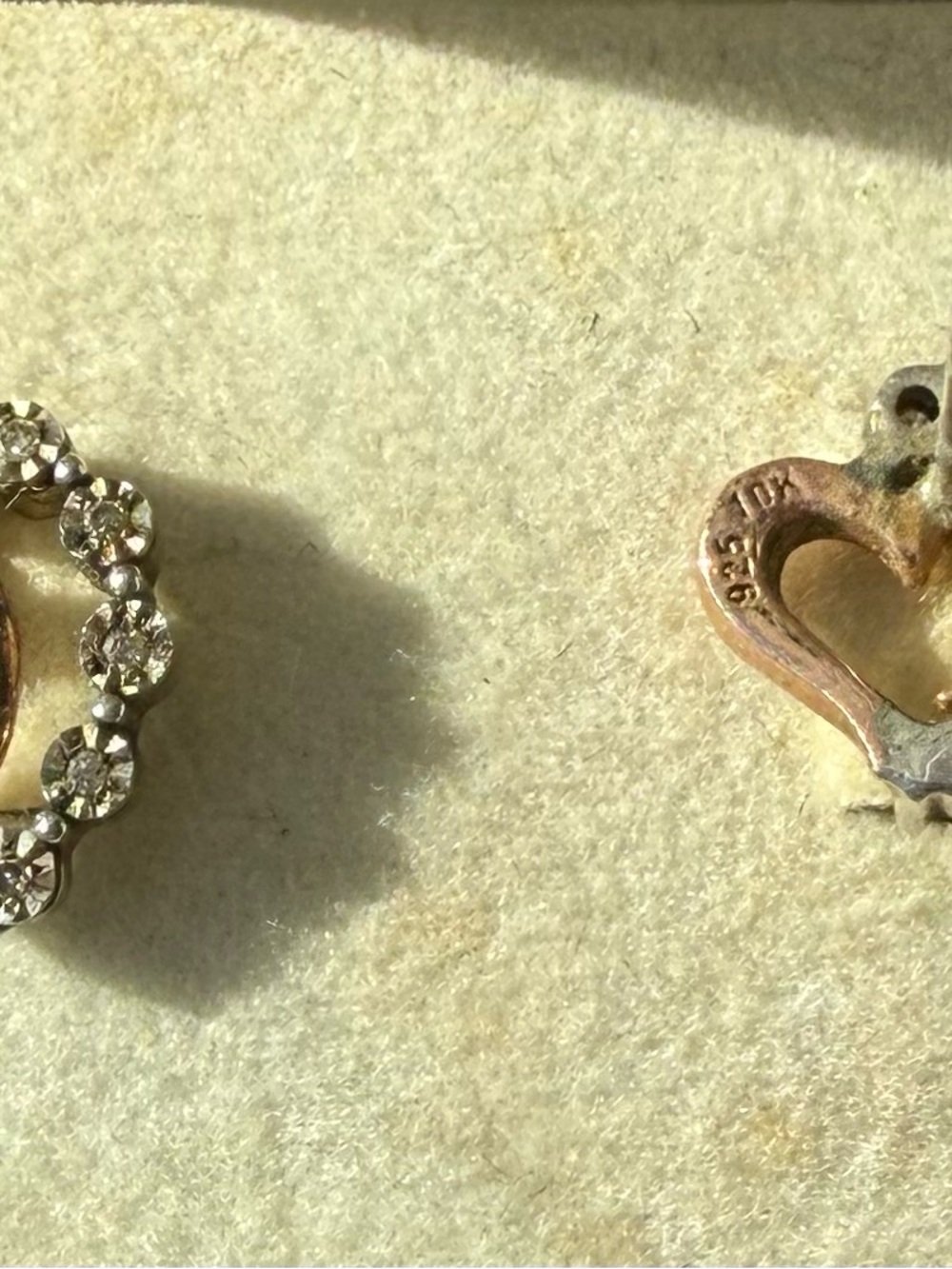 10k Rose Gold, Diamond, and Sterling heart earrings - Picture 3 of 5